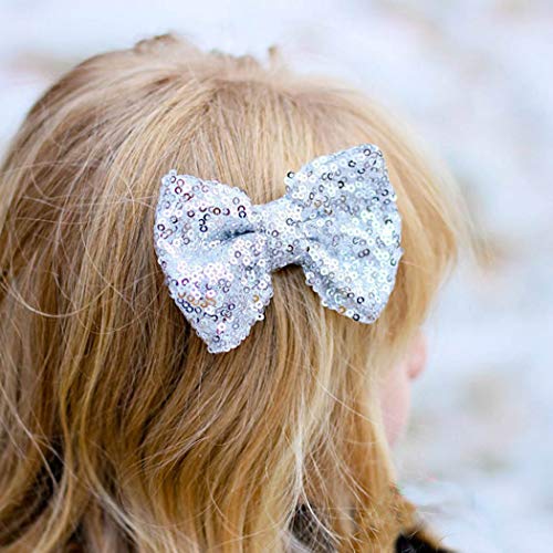Unicra Large Hair Bow Clip Barrette Hair Pins Hair Accessories for Girl (Silver)