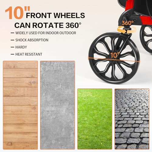 Image of Foldable Rollator Walker with Seat for Seniors & Adults Lightweight 2-in-1 Walker and Wheelchair Combo Adjustable Handle Height Transport Chair with Brakes 300 lbs Weight Capacity