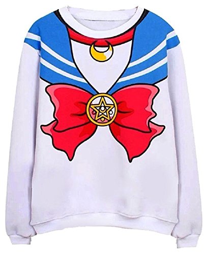 SSJ Harajuku Sweater Sailor Moon Print Top Cute Cosplay Japan Anime, White, Free