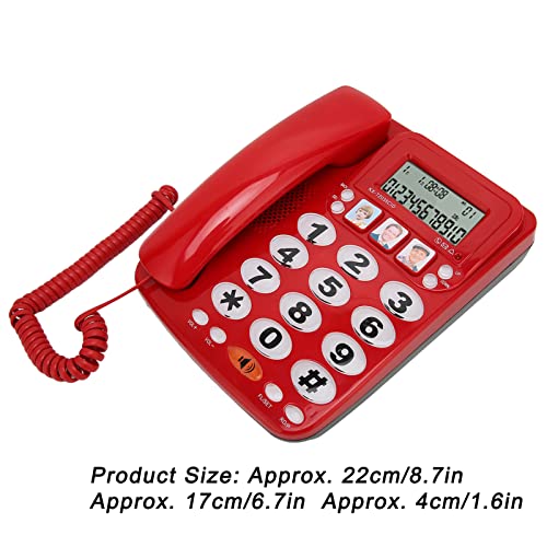 Teléfono fijo con cable rojo con memoria y altavoz miniatura 3
