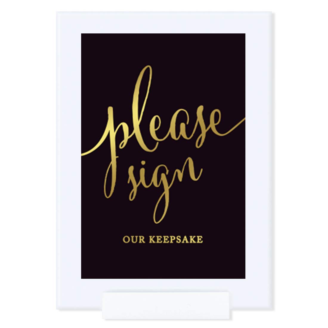 Andaz Press Wedding Framed Party Signs, Black and Metallic Gold Ink, 4x6-inch, Please Sign Our Keepsake Table Sign, Double-Sided, 1-Pack, Includes Frame