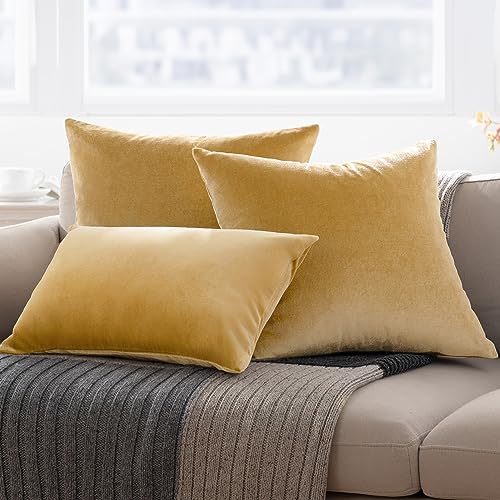 Image of Phantoscope Pack of 2 Velvet Decorative Throw Pillow Covers Soft Solid Square Cushion Case for Couch Shiny Gold 18 x 18 inches 45 x 45 cm