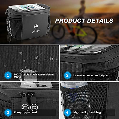Allnice Bike Handlebar Bag 4L Bike Basket Thermal Insulation Bicycle Front Bag Water Resistant Frame Storage Bags With Reflective Strap, Touch Screen Pouch, 2 Mesh Pockets For Men And Women #TOP3