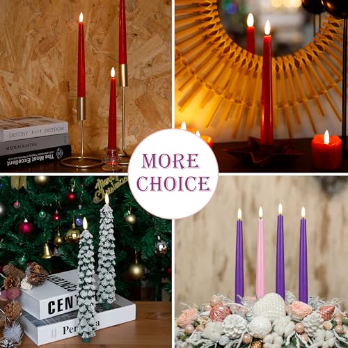 Image of Flamelss Advent Candles, 9.6 inch Real Wax Flameless Taper Candles with Remote, 4 Pack Flickering LED Candle Battery Operated Candlesticks for Christmas, Catholic, Advent, Wreath, Purple and Pink
