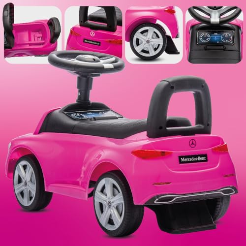 sun baby Rutschauto ab 1 Jahr Mercedes C-Class, Kinderfahrzeug für Jungen und Mädchen mit Audio-Lenkrad, Ablagefach, Kippschutz (Rosa) – Bild 8