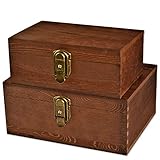 [Mustard 2 Sets] Wood Storage Box Kit Wooden Boxes Card Document Archival Jewelry Trunks Case Cabinet Container with Lock and Key Western Rustic for Keepsake Silverware Organizer Album Collection