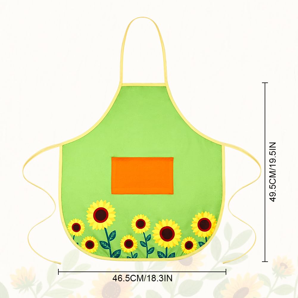 Alaoo Kids Art Aprons, Toddler Chef Bib Aprons with Pockets, Sunflower Print Children's Apron for Kids for Toddler Painting Baking Artist School Eating - Image 2