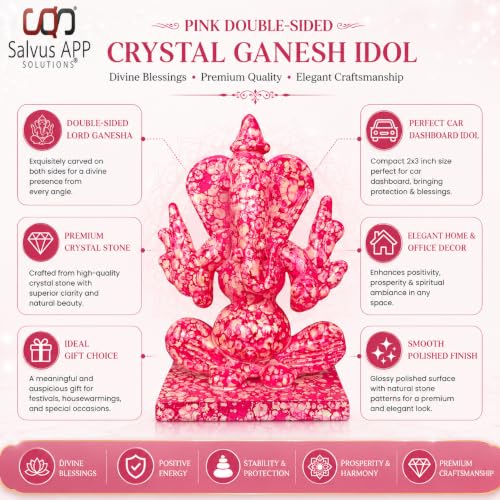 Image of Salvus App Solutions Pink Crystal Ganesh Idol for Car Dashboard & Home Decor | Double Side Face Lord Ganesha Murti | Decorative Dashboard Showpiece for Car, Office & Mandir (2-3 Inch)