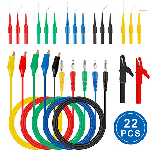 20 IN 1 Kit de sonda de respaldo automotriz 5 colores Clavijas de sonda posterior Conector tipo banana a pinza de cocodrilo de cobre Multímetro Cables de prueba para diagnóstico automático