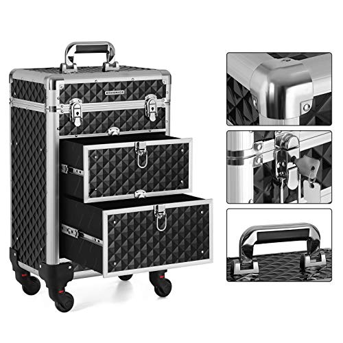 SONGMICS Kosmetikkoffer, Trolley, Schminkkoffer mit 2 Schubladen, Friseurkoffer, groß, Make-up Koffer, 34 x 24 x 56 cm… – Bild 5