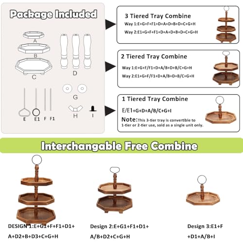 Bandeja de madera de 3 niveles rústica con tres bandejas decorativas de cocina 7