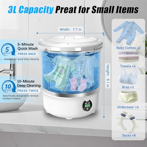 Image of Portable Mini Washing Machine,Upgrade Blue Light,3L Capacity Underwear Washing Machine,Deeply Clean Underwear,Baby Clothing & Small Items of Clothing,Mini Washer Suitable for Family,Hotel,Camping