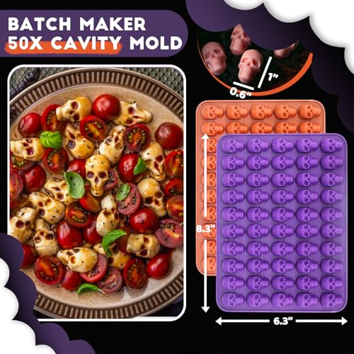 Image of Mini Skull Molds Silicone Halloween for Candy Gummy Chocolate, 200 Cavity 4 pcs Small Head Shapes Freezing Tray Party Wax Melts DIY Moulds BPA Free Treat or Trick Kids Oven Safe