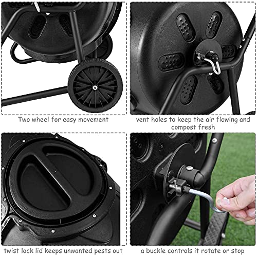 Zqthl 45 Gallon Garden Compost Bin, Compost Tumbler Outdoor Garden Waste Bin Grass Food Trash Fertilizer Barrel, 360°Rotating Composter #TOP1