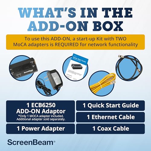 Image of ScreenBeam MoCA 2.5 Network Adapter for Higher Speed Internet, Ethernet Over Coax - Single Add-On Adapter for Existing MoCA Network (Model: ECB6250S02), Black