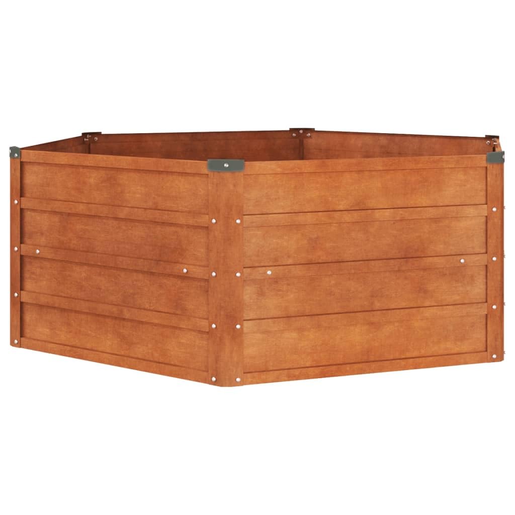 vidaXL Garden Raised Bed in Rusty Corten Steel - Durable Hexagon Planter with Ample Space and Safe Edge Fold Design for Vegetables, Herbs, and Flowers- 129x129x45 cm