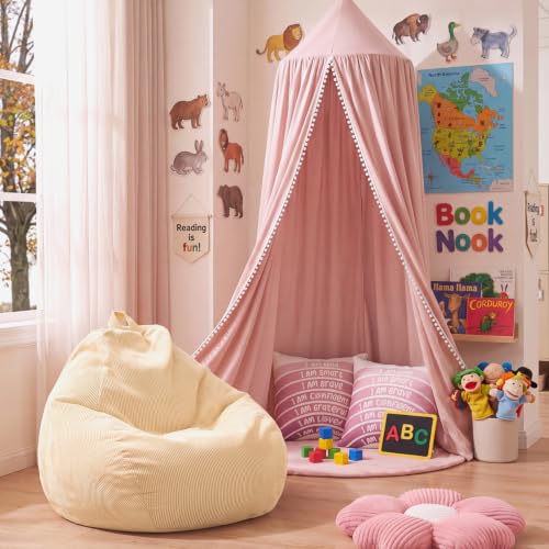 Kids Reading Nook Set with Canopy Tent, Bean Bag Cover & Pillow,Pink