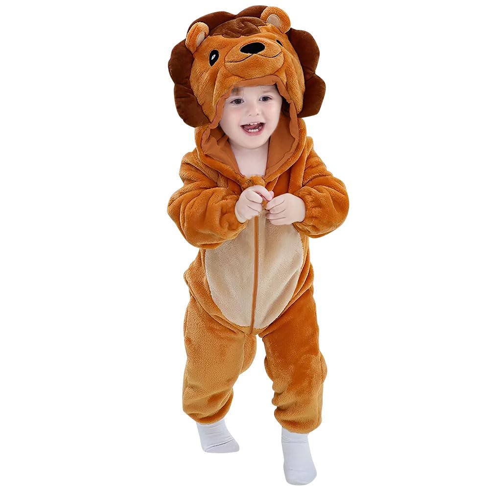 ACWOO Lion Costume, Animal Costume Onesie Children, Baby Lion Dragon Costume with Hood, Fancy Dress Costume Lion Children Boys Girls Pyjamas Sleepwear for Halloween Dinosaur Dress Up Party