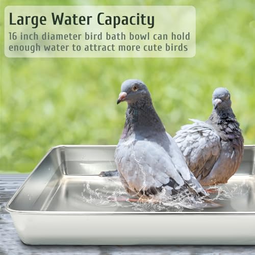 kathson Stainless Steel Bird Bath 16.14\"×12.2\"×2.36\" Metal Bird Bath Tray Pet Bird Cleaning Accessories Bird Bathtub Bird Bath Tray Pet Shower Tub Pigeon Bathtub Bird Cage Bathtub Tray