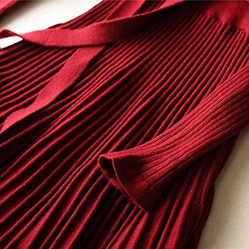 Image of Women's Long Sleeve Sweater Dress Ankle Length Fall Dress Vneck Knit Winter Dress
