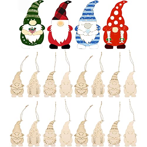 Paintable Christmas Ornaments, 20Pcs Unfinished Wood Gnome Pendant With Twine Rope For Christmas Tree Decorations Diy Craft Making Painting #TOP6