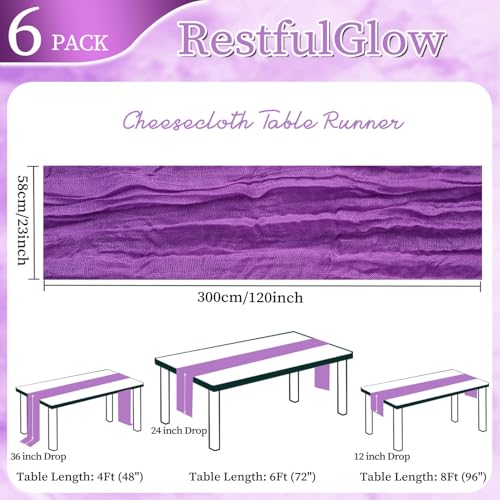 RestfulGlow 6 Pack Purple Cheesecloth Table Runner 10FT Boho Cheese Cloths Gauze Fabric Table Runners 120 Inch Rustic Sheer for Summer Wedding Birthday Party Baby Shower Holiday Home by RestfulGlow - Image 7