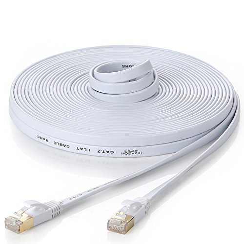 Hexagon Network Cat7 Slim Ethernet Patch Cable with Snagless RJ45 Connectors, 50 Feet - White