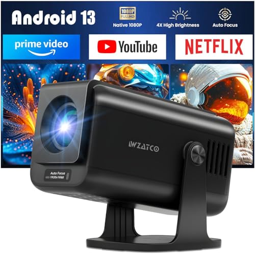 WZATCO Yuva Go Pro Fully Automatic Native 1080P Android 13.0 Smart Projector, Auto Focus, Auto 4D Keystone, 12000 Lumens, 4K HDR Support, Rotatable Design, WiFi 6 & BT, Screen Mirroring, Black