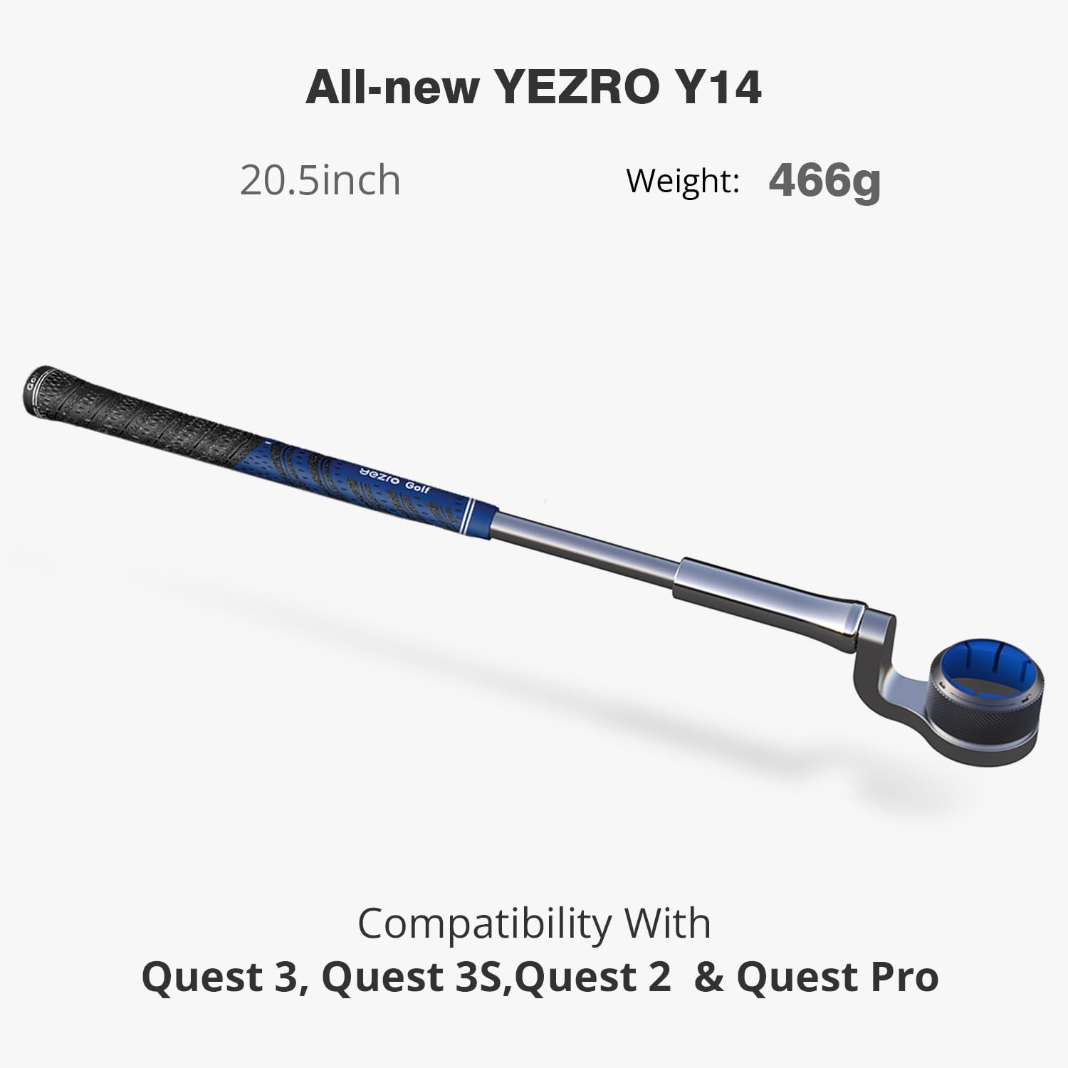 YEZRO Y14 Obciążona nasadka kija golfowego do Meta Quest 3/Quest 3S, 52.1 cm VR akcesoria do kija golfowego + – aluminiowa jednoczęściowa konstrukcja, prawdziwy uchwyt, bez śrub, do prawego kontrolera