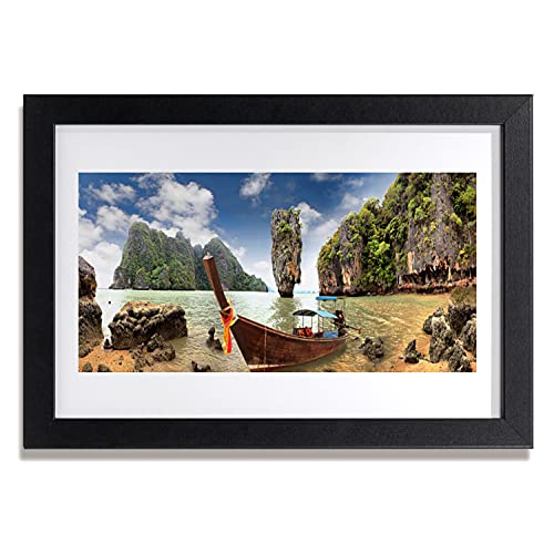 Affiche encadrée 30x20 cm salon et chambre avec cadre MDF paysage de mer rocks boat