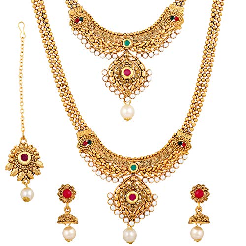 Shining Diva Fashion 18k Gold Plated Long Short Necklace Combo Stylish Traditional Pearl Jewellery Set for Women - Image 6