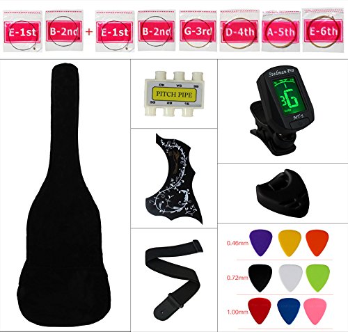 Ymc 38" Black Beginner Acoustic Guitar Starter Package Student Guitar With Gig Bag,Strap, 3 Thickness 9 Picks,2 Pickguards,Pick Holder, Extra Strings, Electronic Tuner -Black #TOP6