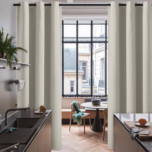 Image of RYB HOME Temporary Doorway Curtains Blackout Privacy Room Divider Curtains Portable Drapes for Closet Wall Panel for Bedroom Living Room Dining Basement Window, W 60 x L 108 inches, Natural