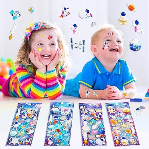 Image of Cots and Cuddles Plastic 3D Puffy Self Adhesive Stickers For Wall for Kids & Toddlers |50+ Space Stickers 3D Stickers Space Astronaut Spaceship Scrap Book Decoration Space Stickers 4 Strap 15 x 5 cm