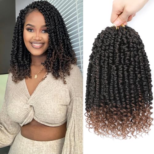 Alicoco Passion Twist Crochet Hair 8 Inch Passion Twist Hair Pre Looped 8 Packs Spring Twist Crochet Braids with Curly Ends Pre-Twisted Crochet Hair for Women (1B/30)