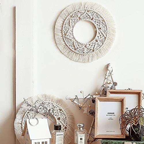 Wodmb Bohemian Tapestry Round Tapestry Macrame Hand-Woven Cotton And Linen Beige Simple Fashion Wall Background Decorative #TOP2