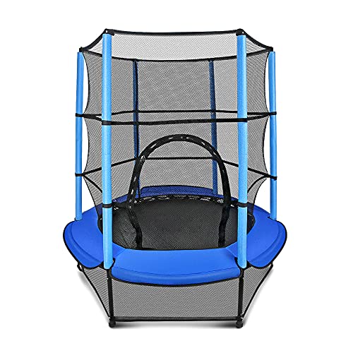 Veluoess 55' Trampolin für Kinder,Gartentrampolin und Outdoor Trampolin mit Sicherheitsnetz und Pad,Sporttrampolin,Indoor- und Outdoor-Aktivitätsübung Fitnessgeräte für Kinder ab 3 Jahren (BLAU)