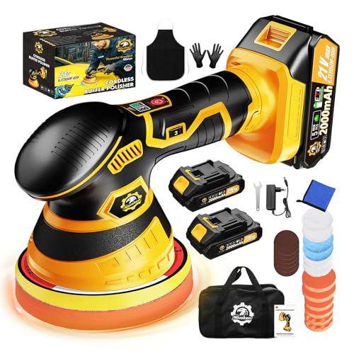 Niusken Cordless Car Buffer Polisher kit [2x 2000mAh 21V Batteries & 18 PCS Attachments] 6-Speed...