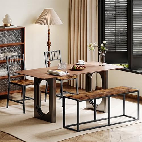 هوو برو طاولة طعام 47.2 انش، مقعد مطبخ على الطراز الصناعي، مقعد مقعد باطار ستيل، سهل التجميع، للمطبخ، بني ريفي واسود، EBF12CD01