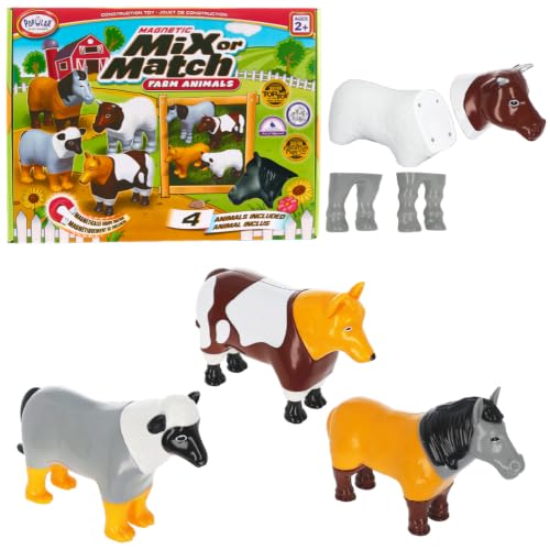 POPULAR PLAYTHINGS Magnetic Animals for Toddlers 1-3 Mix or Match Animal Toys Set of 4 Gift for Kids - Farm Animals