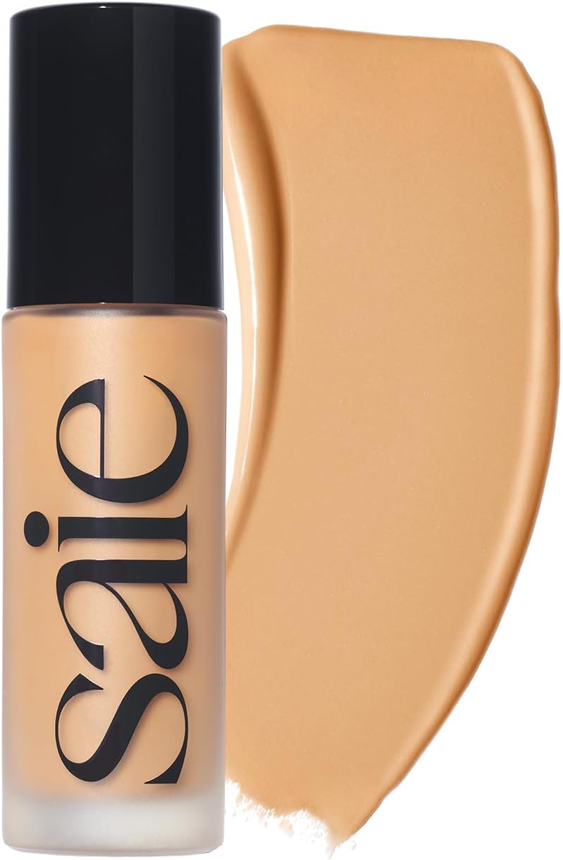 Saie Glowy Super Skin Tint Liquid Foundation - Weightless + Dewy Foundation with Lightweight Medium Coverage - Hydrating Face Makeup + Skin Care Serum Hybrid with Hyaluronic Acid - Shade 17 (1.01 oz)