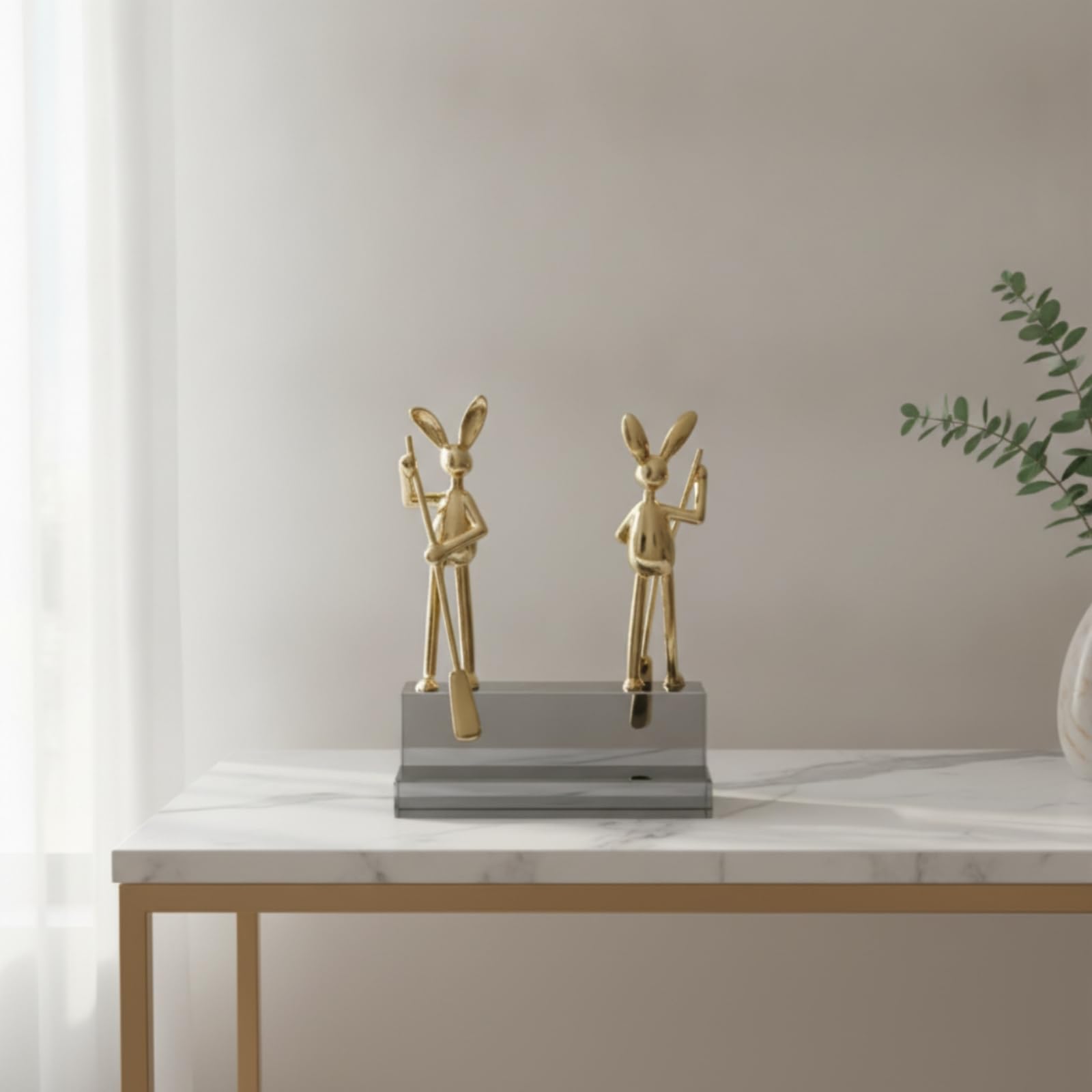Baoblaze Escultura de Cristal Estatua Figura Adorno Ornamento con Figura Artística de Liebre y Base Clara Que la Luz Metal Pulido de Línea Moderna