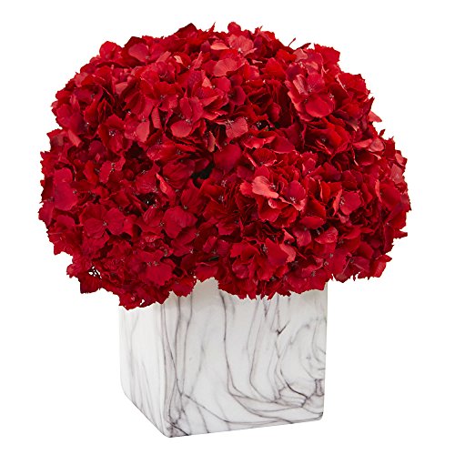 Arreglos de Seda Artificial de hortensias Rojas Casi Naturales