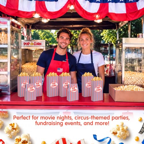 Image of Potchen 200 Pcs Paper Popcorn Bags Bulk 2 oz Large Individual Serving Popcorn Bag Flat Bottom Disposable Container Vintage for Movie Night Themed Summer Back to School Party Carnival (Red Dark Blue)