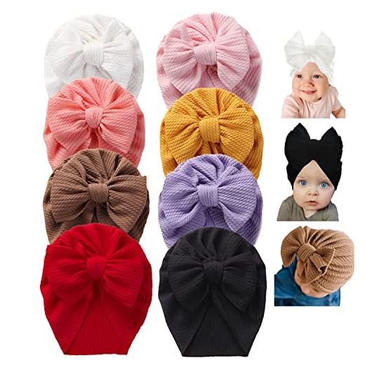 Yili Maizi Baby turban hattar stor knut rosett turban spädbarn mössa huvudbonad baby flickor mjuk stretchig mössa nyfödd – beige – en storlek