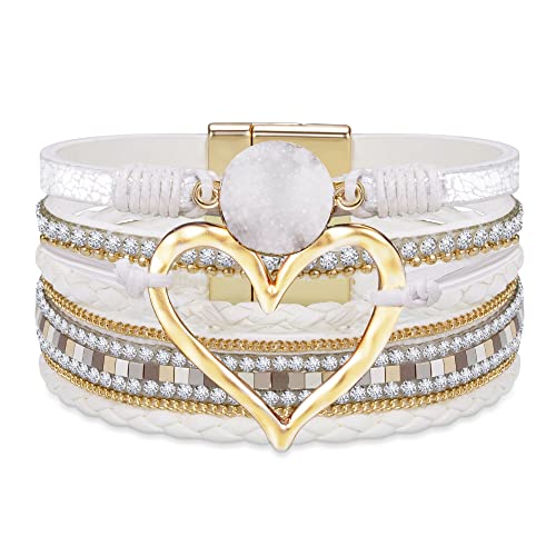 Btysun Bracelets for Women,Stocking Stuffers for Teens Birthday Gifts for Mom Inspirational Gift for Women Mother's Day Daughter Wrap Bracelet Sister Friend Teen Girl Gifts Leather Layered Jewelry Valentines Gift for Her