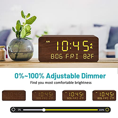 Andoolex Wooden Digital Alarm Clock With Wireless Charging, 0-100% Adjustable Brightness Dimmer And Alarm Volume, Weekday /Weekend Mode, Dual Alarm, Snooze, 12/24H, Wood Led Clock For Bedroom (Brown) #TOP3
