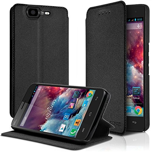 KARYLAX Seluxion - Etui à Rabat latéral Support Couleur Anthracite pour Wiko Highway + Film de Protection
