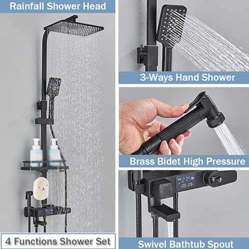Robinet de douche thermostatique réglable contre les variations de température d'eau en noir mat - 3