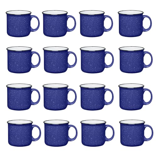 Gifts by Design Set of 16 Ceramic Campfire Mugs – 15 Oz, Cobalt Blue – Coffee & Tea Cups for Home, Work, Travel, Camping – Customizable, Great for DIY, Events, Companies